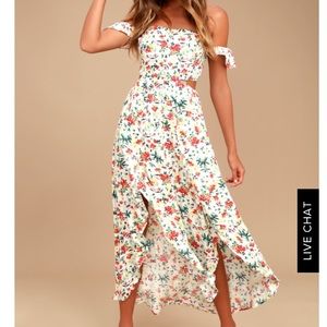 NWOT Lulus Cream Floral Print Off-The-Shoulder